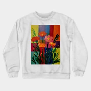 Abstract painting of colorblock  with some wildflowers Crewneck Sweatshirt